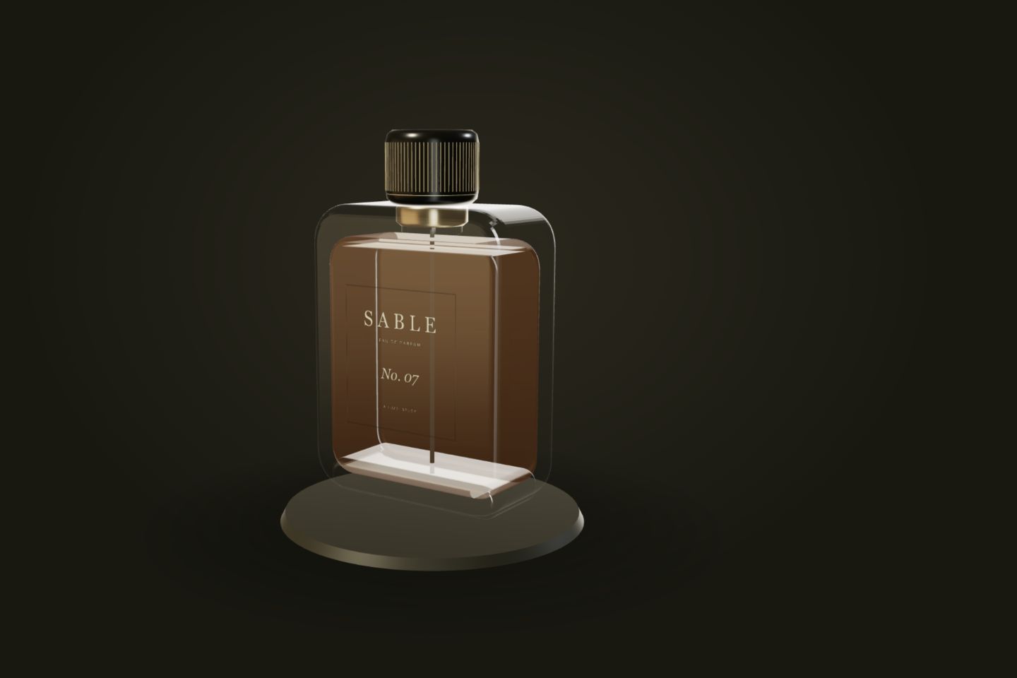 Original sculptural fragrance bottle in a warm studio lighting study