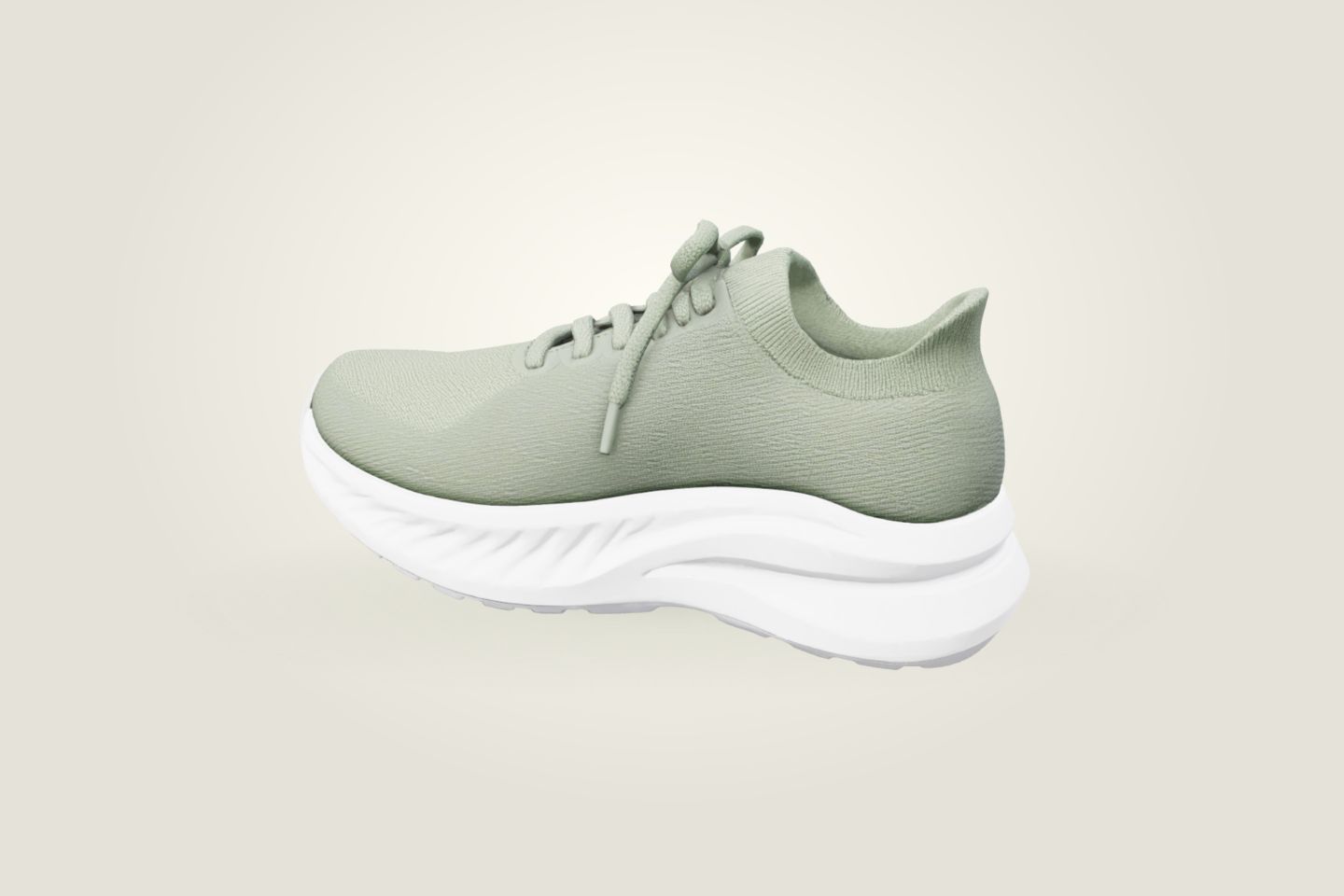 Supplied olive knit running shoe in the Luzzi studio